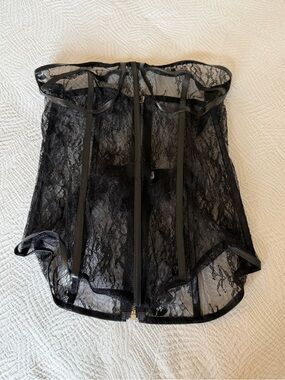 Amazon Black Sheer Lace Strapless Bustier with Front Zipper
